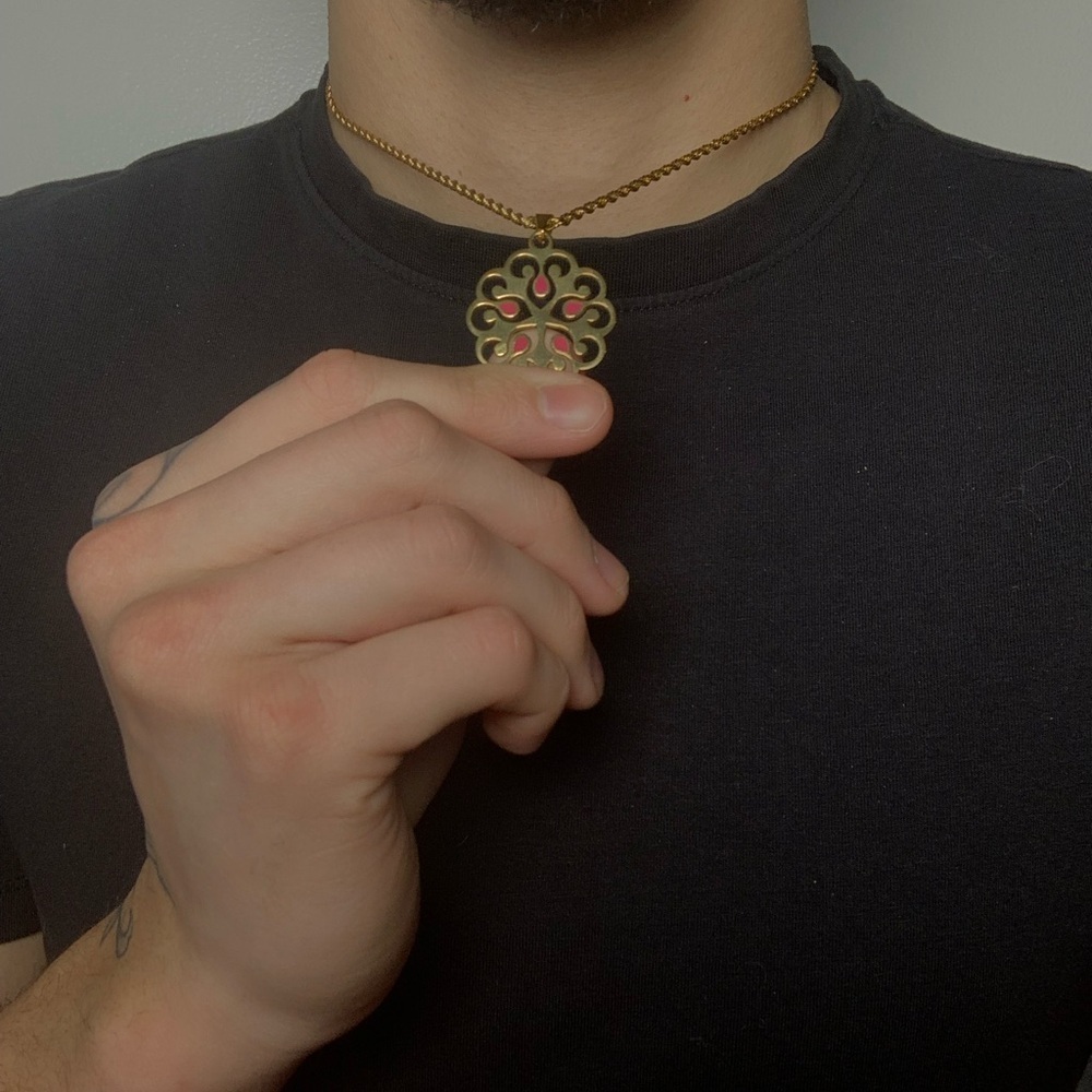 Gold Plated Pendant Rope Necklace - Gold & Pink